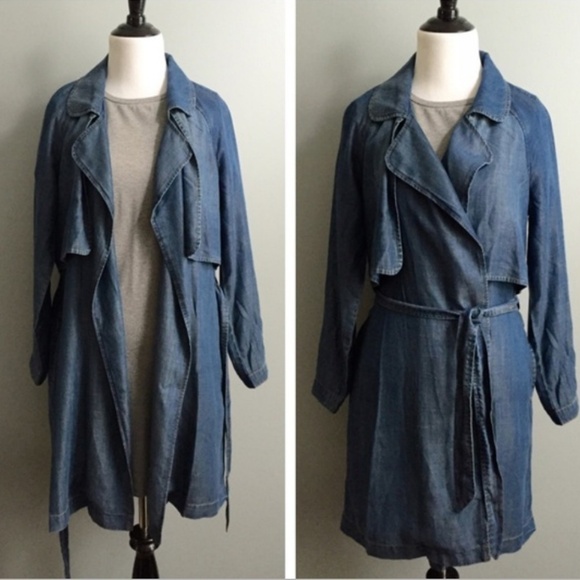 Anthropology Cloth and Stone denim trench chambray coat  Sz M - Picture 1 of 8